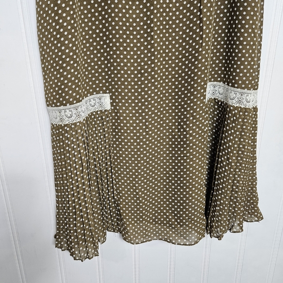 Signature by Robbie Bee Midi Dress Womens Sz 10 Brown Polka Dot Lace Trim - Picture 5 of 15